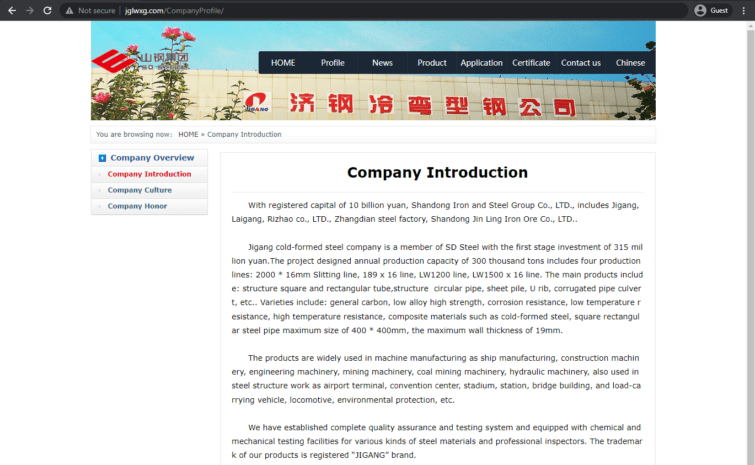 shandong iron and steel group landing page