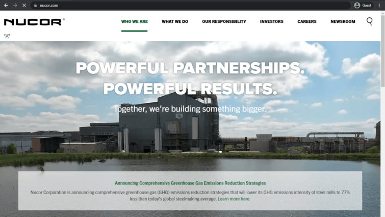 nucor corporation landing page