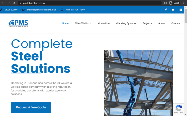 pms fabrications ltd landing page