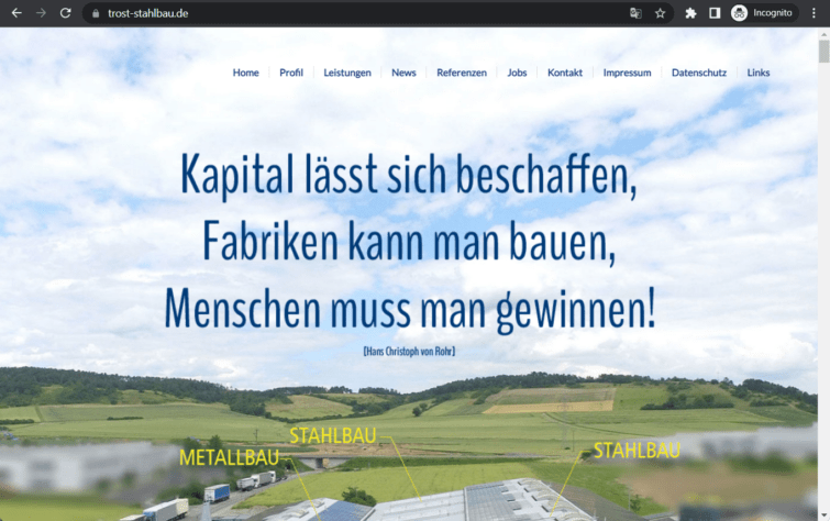 trost stahl- und metallbau gmbh landing page