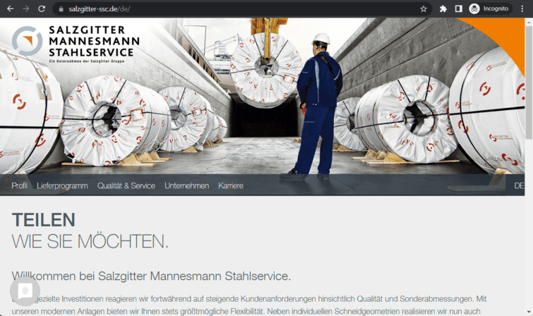 salzgitter mannesmann landing page